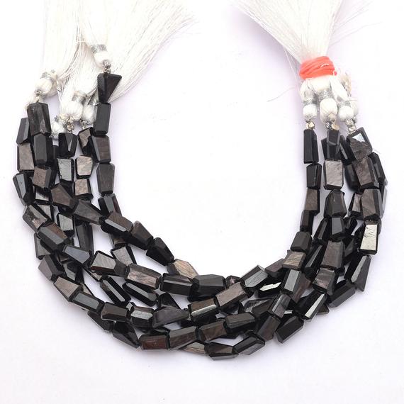 Aaa+ Hypersthene Gemstone 9mm-12mm Faceted Nugget Beads | Rare Black Hypersthene Semi Precious Gemstone Tumbled Beads | 8inch Strand