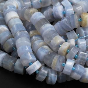 Shop Blue Lace Agate Rondelle Beads! Icy! Natural Blue Chalcedony Beads Blue Lace Agate Beads Rondelle Large Thick Wheel Disc Beads 12mm 14mm Gemmy Blue Gemstone 15.5" Strand | Natural genuine rondelle Blue Lace Agate beads for beading and jewelry making.  #jewelry #beads #beadedjewelry #diyjewelry #jewelrymaking #beadstore #beading #affiliate #ad