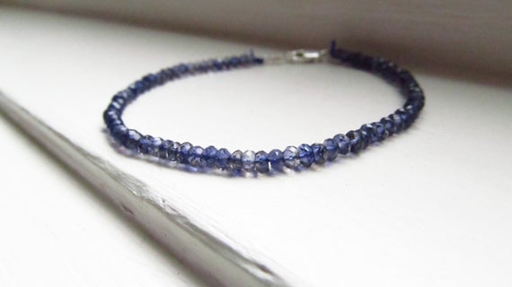 Iolite Bracelet Blue Silk Thread Silver Drape Stacking Water Sapphire