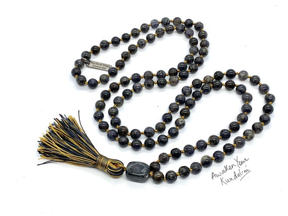 Iolite Mala Beads Necklace September Birthstone Necklace Intutive Visionary Water Sapphire Iolite Jewelry Yin Yang Energy Her Gifts For Him