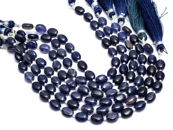 Aaa+ Iolite Gemstone 7x9mm Smooth Oval Beads | 7inch Strand | Natural Blue Iolite Semi Precious Gemstone Oval Calibrated Beads For Jewelry