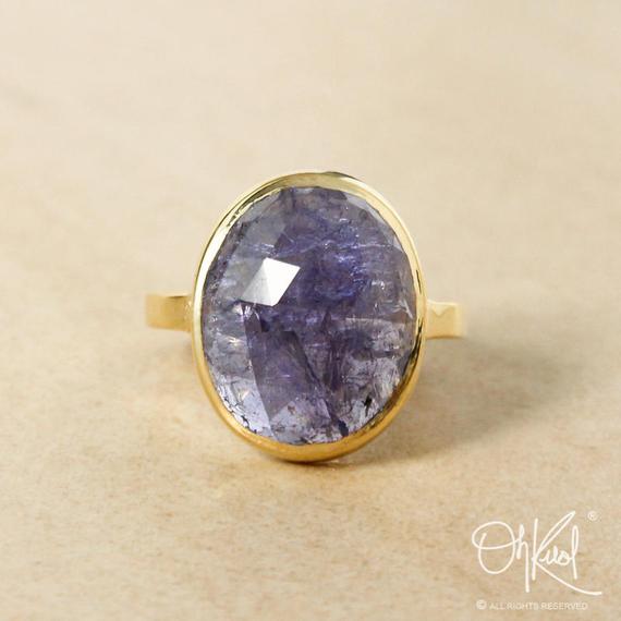Gold Oval Blue Iolite Statement Ring - Blue Iolite Stone Ring - Choose Your Setting