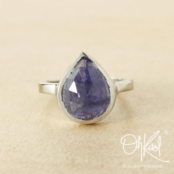 Silver Pear Cut Blue Iolite Statement Ring - Iolite Jewelry, Natural Iolite, Silver Iolite Ring