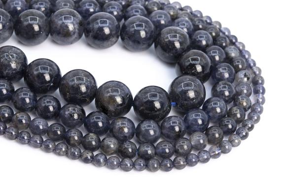 Genuine Natural Iolite Loose Beads Grade A Blue Purple Round Shape 6mm 8-9mm 12-13mm