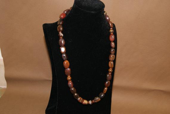 Iron Stone And Petrified Wood Necklace With Copper Saucer Bead Accents