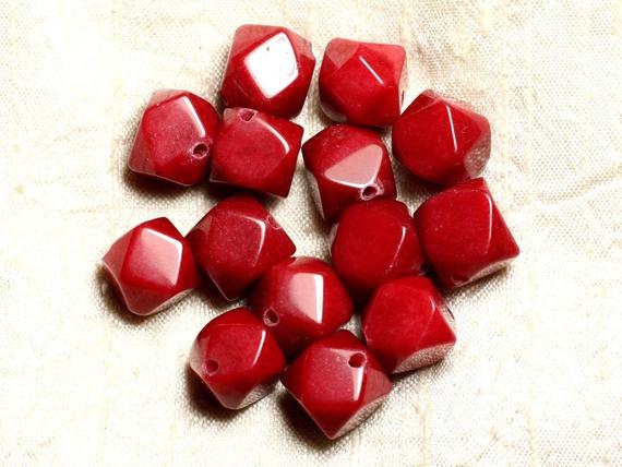2pc - Perles De Pierre - Jade Rouge Cubes Nuggets Facettés 14-15mm   4558550008602