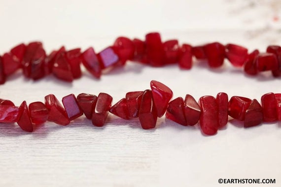 M/ Red Jade 10mm Chips Beads 15.5" Strand Size Varies Dyed Red Gemstone Jade Nephrite Beads For Jewelry Making