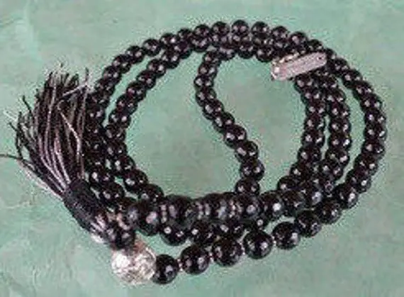 108 Black Jade Prayer Japa Mala Necklace , Faceted 8 Mm Black Jade Mala Beads, Energized Black Jade Mala, Black & Silver Jade Mala Beads