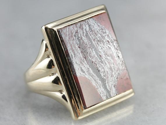 Men's Vintage Jasper Ring, Jasper Statement Ring, Men's Right Hand Ring Add5mx5u