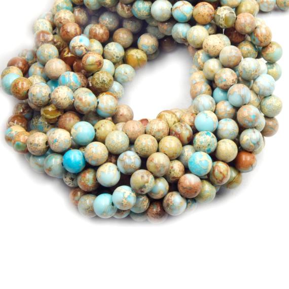 Sea Sediment Jasper Beads | Smooth Pale Blue Sea Sediment Jasper Round Beads | 6mm 8mm 10mm | Loose Gemstone Beads
