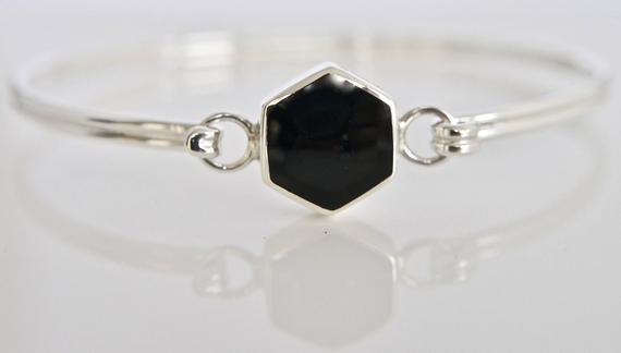 Whitby Jet Bangle Handmade In Silver