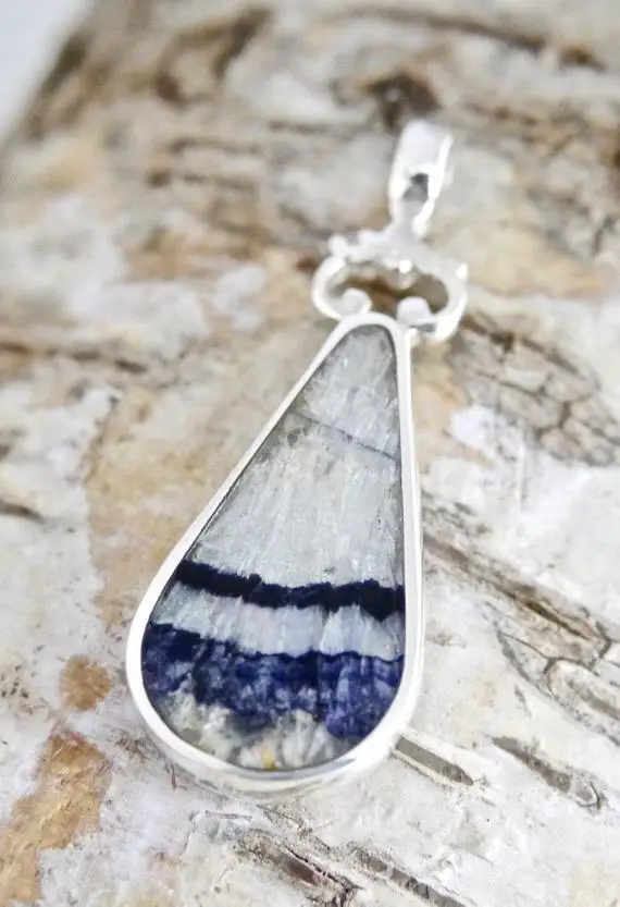 Blue John And Whitby Jet Pendant - Handmade Silver Double Sided Pendant