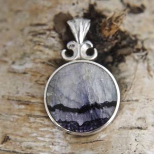 Shop Jet Jewelry! Blue John Pendant – Whitby Jet Pendant – Handmade Double Sided Sterling Silver Pendant set with Blue John and Whitby Jet | Natural genuine Jet jewelry. Buy crystal jewelry, handmade handcrafted artisan jewelry for women.  Unique handmade gift ideas. #jewelry #beadedjewelry #beadedjewelry #gift #shopping #handmadejewelry #fashion #style #product #jewelry #affiliate #ad