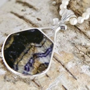 Shop Jet Jewelry! Blue John Pendant – Whitby Jet Pendant – Double Sided – Handmade Sterling Silver Pendant | Natural genuine Jet jewelry. Buy crystal jewelry, handmade handcrafted artisan jewelry for women.  Unique handmade gift ideas. #jewelry #beadedjewelry #beadedjewelry #gift #shopping #handmadejewelry #fashion #style #product #jewelry #affiliate #ad