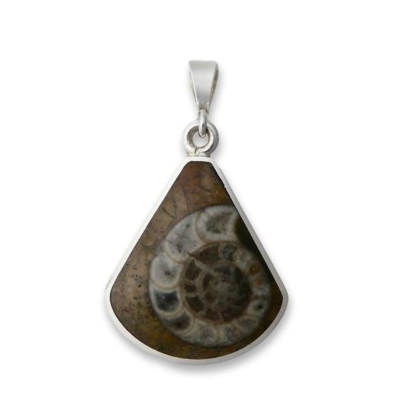 Whitby Jet & Ammonite Fossil Double-sided Silver Pendant - Handmade In Sheffield