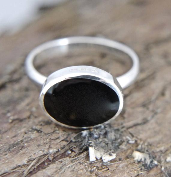 Whitby Jet Ring - Womens Ring - Stone Ring - Handmade Sterling Silver