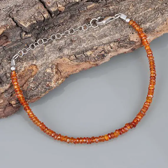 925 Sterling Silver Orange Kyanite Gemstone Bracelet Handmade Orange Kyanite Beads Jewelry Faceted Rondelle Gemstone Bracelet Gift For Woman