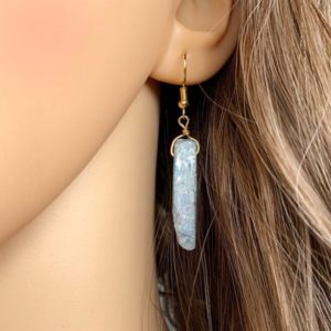 Shop Kyanite Earrings! Raw Blue Crystal Earrings Gold, Silver, Natural Kyanite Earrings, Throat Chakra Jewelry, Unique Teachers Gifts, Stocking Stuffers for Women | Natural genuine Kyanite earrings. Buy crystal jewelry, handmade handcrafted artisan jewelry for women.  Unique handmade gift ideas. #jewelry #beadedearrings #beadedjewelry #gift #shopping #handmadejewelry #fashion #style #product #earrings #affiliate #ad