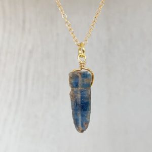 Shop Kyanite Pendants! Kyanite Pendant Necklace 14k Yellow Gold Filled or Sterling Silver Blue Kyanite Wire Wrapped Healing Crystal Necklace, Blue Stone Necklace | Natural genuine Kyanite pendants. Buy crystal jewelry, handmade handcrafted artisan jewelry for women.  Unique handmade gift ideas. #jewelry #beadedpendants #beadedjewelry #gift #shopping #handmadejewelry #fashion #style #product #pendants #affiliate #ad
