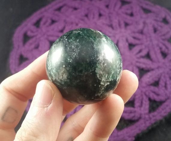 Dark Emerald Green Fuchsite Kyanite Sphere Crystals Stones Crystal Ball Polished Marble 38mm