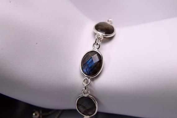 Labradorite Bolo Bracelet, Genuine Gemstones 10x8mm Checkerboard Faceted Ovals, Adjustable Bolo,925 Sterling Silver Bracelet Or Anklet