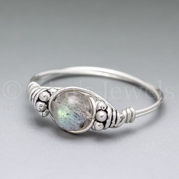 Labradorite Bali Sterling Silver Wire Wrapped Gemstone Bead Ring - Made To Order, Ships Fast!