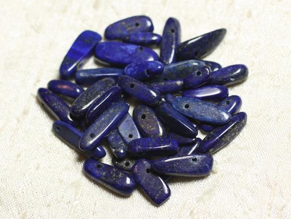 10pc - Perles Pierre - Lapis Lazuli Rocailles Chips Batonnets 10-22mm Bleu Roi Nuit Doré - 7427039737517