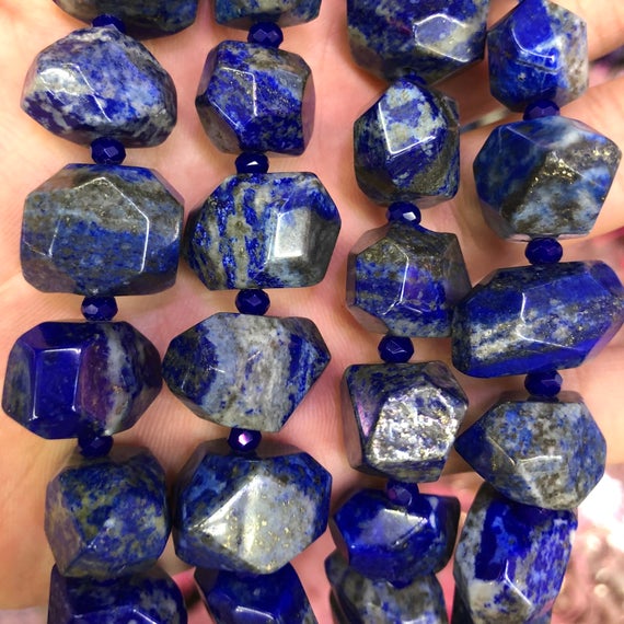 Lapis Lazuli Stone Beads, Natural Gemstone Beads, Nugget Faceted Beads 12-15x16-20mm 15pcs