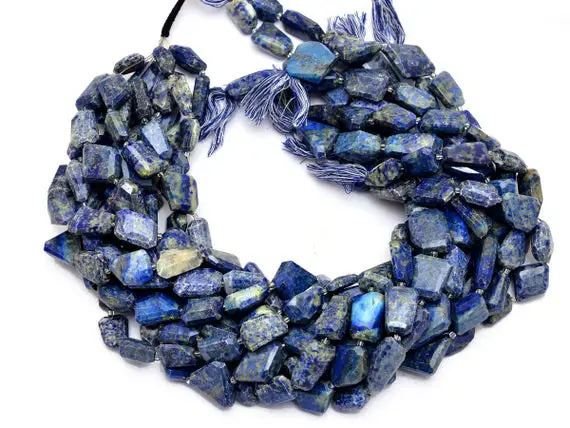 Lapis Lazuli Gemstone Faceted Nuggets Beads | Blue Lapis 15mm-20mm Step Cut Tumbled | Natural Semi Precious Gemstone Beads | 16inch Strand