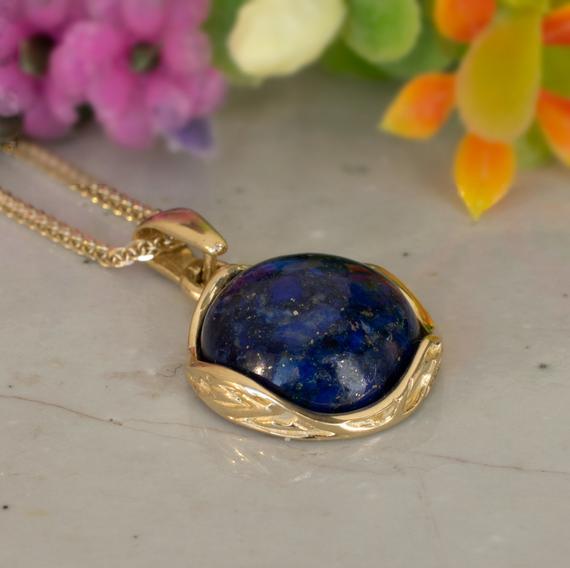 Lapis Lazuli Necklace, 14k Solid Yellow Gold Pendant, December Birthstone Necklace, Gold Necklace, Blue Necklace, Lapis Necklace, Wife Gift