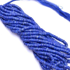 Shop Lapis Lazuli Rondelle Beads! AAA+ Lapis Lazuli Gemstone Heishi 6mm-7mm Disc Smooth Beads | 16" Strand | Natural Lapis Gemstone Spacer Tyre / Coin Rondelle Loose Beads | Natural genuine rondelle Lapis Lazuli beads for beading and jewelry making.  #jewelry #beads #beadedjewelry #diyjewelry #jewelrymaking #beadstore #beading #affiliate #ad