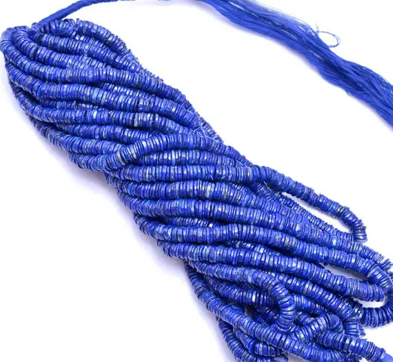 Aaa+ Lapis Lazuli Gemstone Heishi 6mm-7mm Disc Smooth Beads | 16" Strand | Natural Lapis Gemstone Spacer Tyre / Coin Rondelle Loose Beads