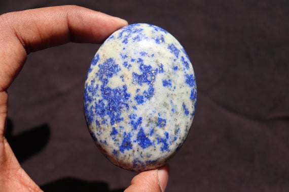 Lapis Lazuli Palm Stone, Madani Lapis Lazuli Natural Untreated Undyed Tumbled Polished Pocket Stone, Blue And Gold Crystal Tumble