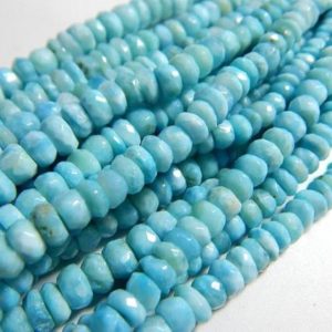 Shop Larimar Rondelle Beads! Larimar Faceted Beads Rondelle Shape 7×6.mm Approx 7" Inches Natural Top Quality Wholesale Price | Natural genuine rondelle Larimar beads for beading and jewelry making.  #jewelry #beads #beadedjewelry #diyjewelry #jewelrymaking #beadstore #beading #affiliate #ad