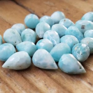 Shop Larimar Beads! Larimar Faceted Briolette Teardrop Bead, TWO BEADS, 9 X 6 – 12 X 8mm, Natural Dominican Larimar, Loose Gemstones, Beading Supply | Natural genuine beads Larimar beads for beading and jewelry making.  #jewelry #beads #beadedjewelry #diyjewelry #jewelrymaking #beadstore #beading #affiliate #ad