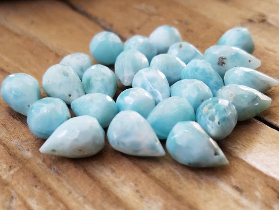Larimar Faceted Briolette Teardrop Bead, Two Beads, 9 X 6 - 12 X 8mm, Natural Dominican Larimar, Loose Gemstones, Beading Supply