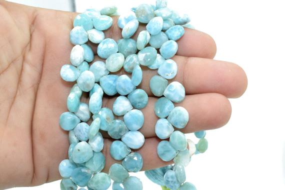 Larimar Heart Shape Briolette,9 To 10 Larimar Faceted Heart Shape Beads,8''larimar Strand,aaa Quality Larimar Beads,jewelry Making Beads
