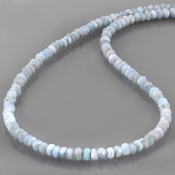 Natural Larimar Necklace,roundel Faceted 925 Silver 18" Beaded Larimar Jewelry,necklaces For Women, Gifts For Her,blue Crystal Beads Stone
