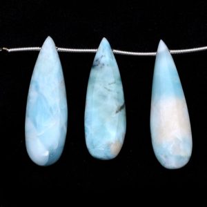 Shop Larimar Bead Shapes! Natural Larimar Gemstone 12x35mm Pear Drops Smooth Briolette Beads | Larimar Gemstone Loose Long Pear Beads | Semiprecious Gemstone Teardrop | Natural genuine other-shape Larimar beads for beading and jewelry making.  #jewelry #beads #beadedjewelry #diyjewelry #jewelrymaking #beadstore #beading #affiliate #ad