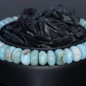 Shop Larimar Rondelle Beads! 9mm Dominican Larimar Gemstone Grade AB+ Blue Rondelle Loose Beads 7.5 inch Half Strand (80004381-917) | Natural genuine rondelle Larimar beads for beading and jewelry making.  #jewelry #beads #beadedjewelry #diyjewelry #jewelrymaking #beadstore #beading #affiliate #ad