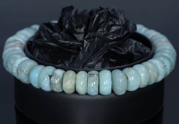 9-10mm Dominican Larimar Gemstone Grade Ab+ Blue Rondelle Loose Beads 7.5 Inch Half Strand (80004414-917)