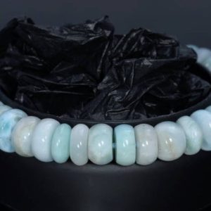 Shop Larimar Rondelle Beads! 9-10mm Dominican Larimar Gemstone Grade AB+ Blue Rondelle Loose Beads 7.5 inch Half Strand (80004419-917) | Natural genuine rondelle Larimar beads for beading and jewelry making.  #jewelry #beads #beadedjewelry #diyjewelry #jewelrymaking #beadstore #beading #affiliate #ad