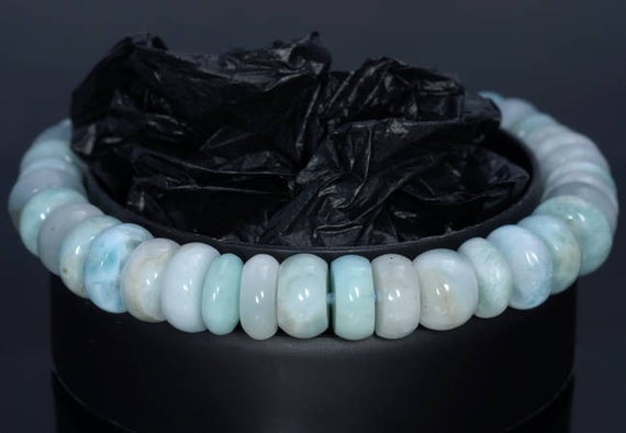 9-10mm Dominican Larimar Gemstone Grade Ab+ Blue Rondelle Loose Beads 7.5 Inch Half Strand (80004419-917)