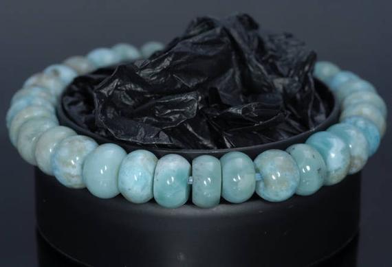 9-10mm Dominican Larimar Gemstone Grade A Blue Rondelle Loose Beads 7.5 Inch Half Strand (80004422-917)