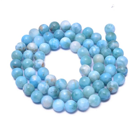 Natural Larimar Gemstone 10mm Smooth Round Loose Beads | Genuine Larimar Semi Precious Gemstone Loose Round Beads For Jewelry Making