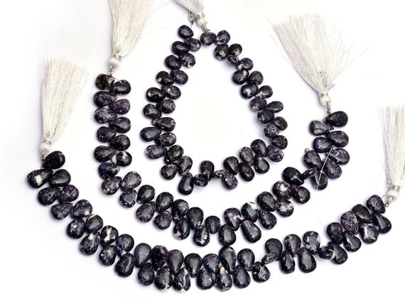 Aaa+ Lepidolite Gemstone Smooth Briolette | Natural Purple Lepidolite Semi Precious Gemstone Pear Loose Beads For Jewelry Making | 8" Strand
