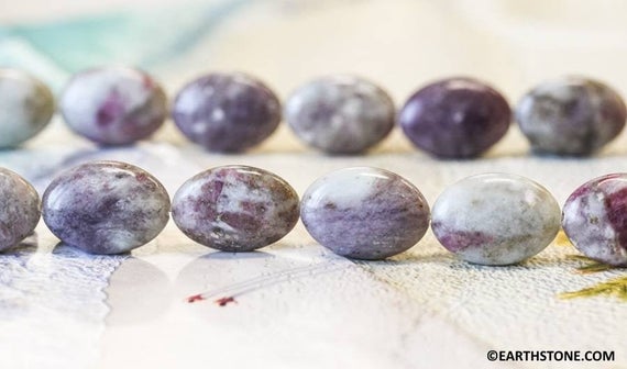 L-m/ Lepidolite 18x25mm/ 15x20mm/ 13x18mm Flat Oval Beads 15.5" Long Genuine Pink, Purple, And White Mixed Gemstone, For Crafts, Diy Jewelry