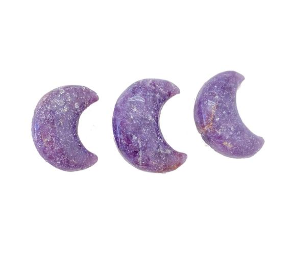 Purple Lepidolite Crystal Moon ~1.25" - Hand Carved Lepidolite Stone Moon - Purple Moon Lepidolite Carving - Lilac Lepidolite Moon Decor