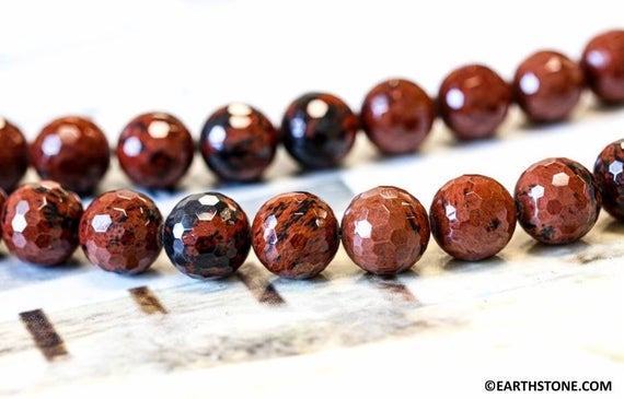 M-l/ Mahogany Obsidian 14mm/ 16mm/ 18mm Faceted Round Beads 15.5" Strand Brown Obsidian Gemstone Beads For Jewelry Making