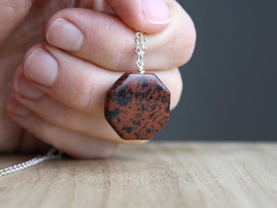 Mahogany Obsidian Necklace Silver . Large Stone Necklace Pendant . Protection Necklace Healing Crystal